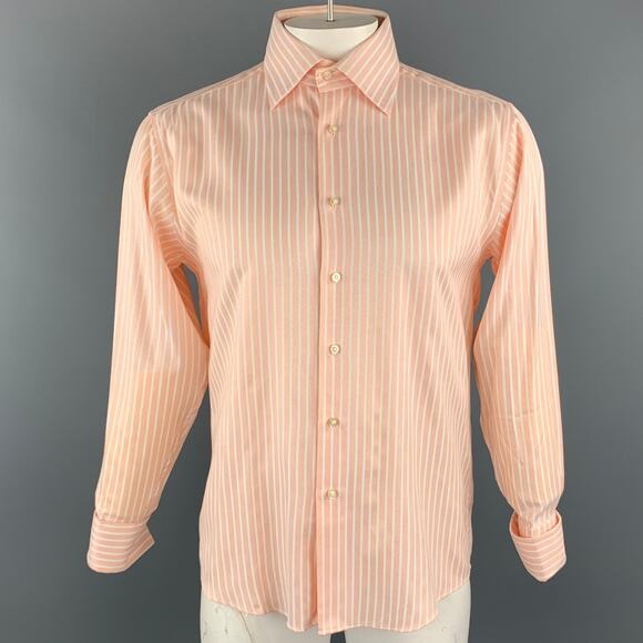 PAUL SMITH Size L Peach & White Stripe Cotton Button Up Long Sleeve Shirt - Picture 1 of 4